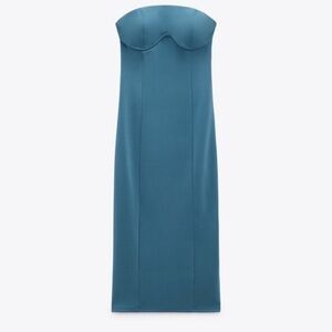 Zara Blue Strapless Midi Dress